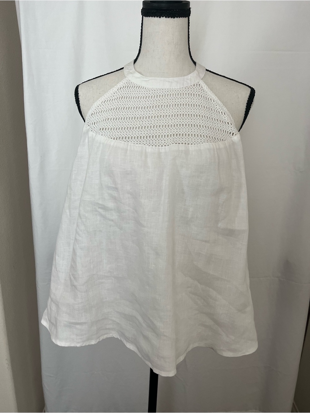 Rachel Zoe White Linen Halter Top with Crochet Yoke